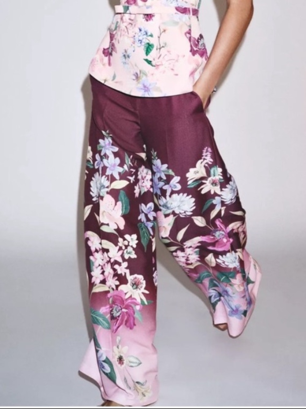 Zara NWT floral print wide leg pants 8661/130